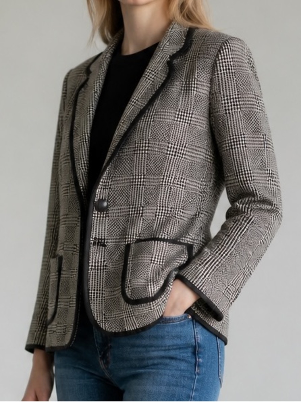St. John Black and White Checkered Blazer